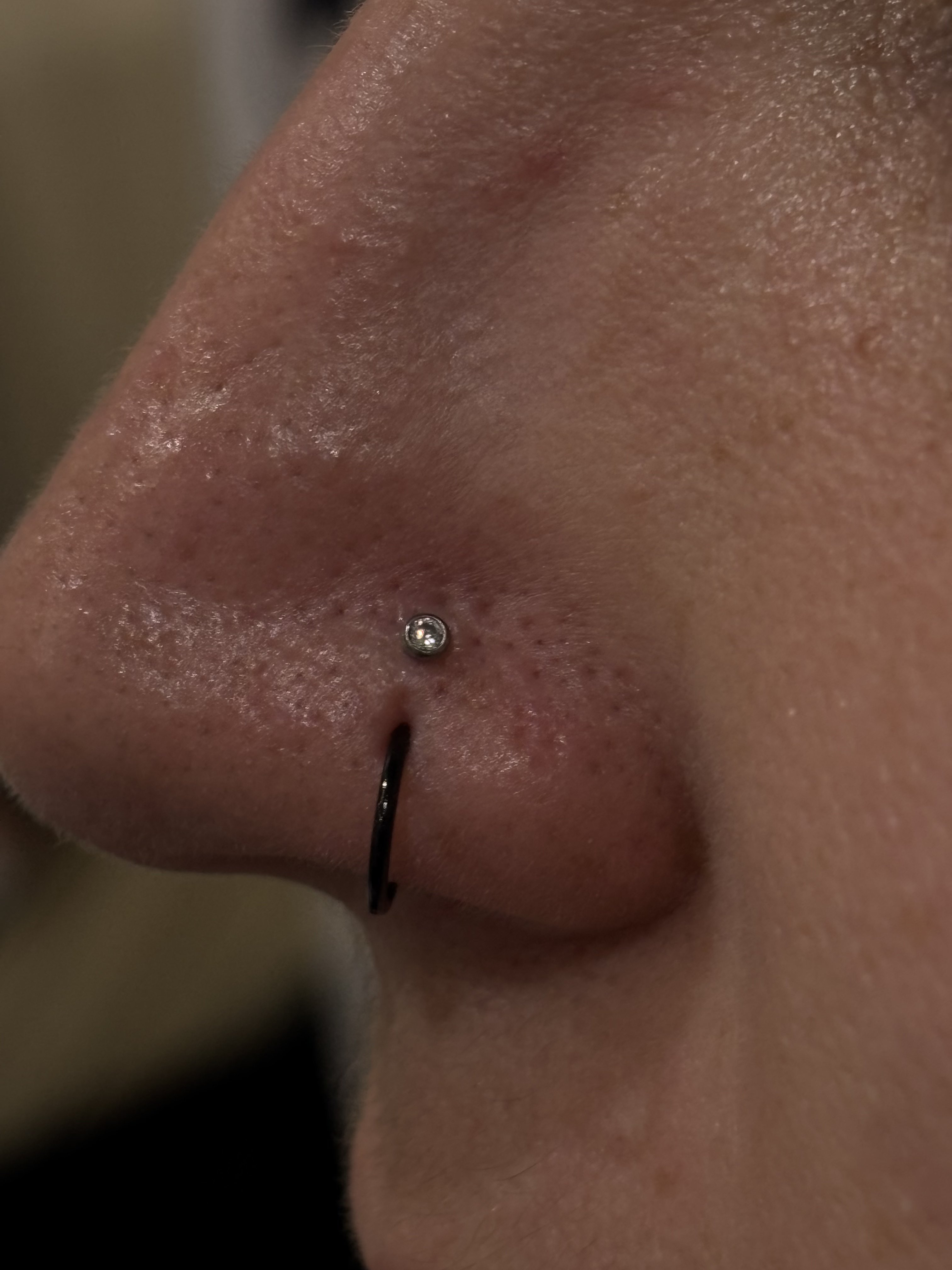 Crystal nostril stud with black septum ring